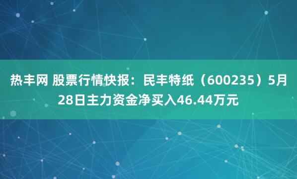 热丰网 股票行情快报：民丰特纸（600235）5月28日主力资金净买入46.44万元